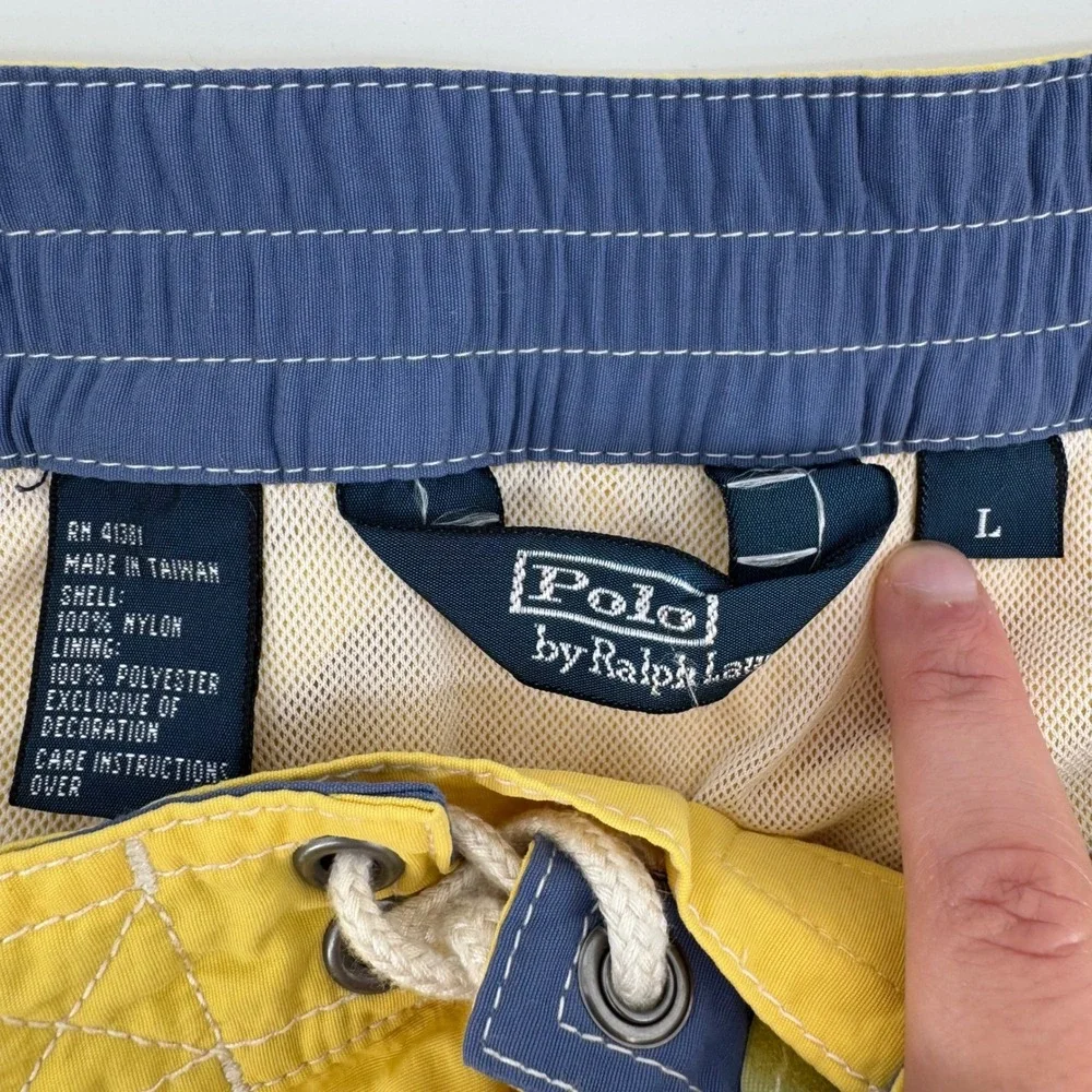 Polo Ralph Lauren Swim Trunks Men L Yellow Cargo Pocket Mesh Lined Nylon